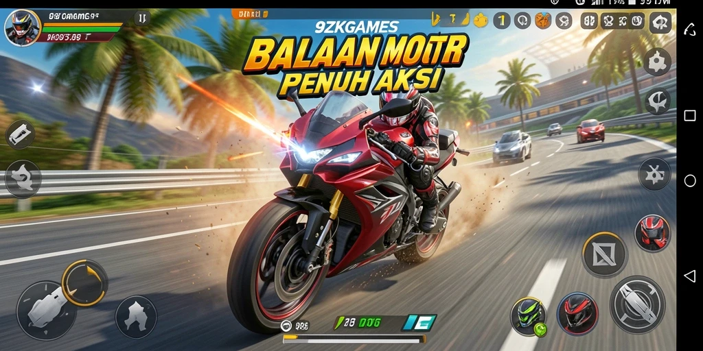 Tampilan gameplay balapan motor yang mendebarkan di 9ZKGAMES.