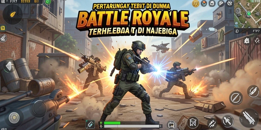 Screenshot gameplay F7F7 menampilkan aksi mendebarkan di arena Battle Royale.