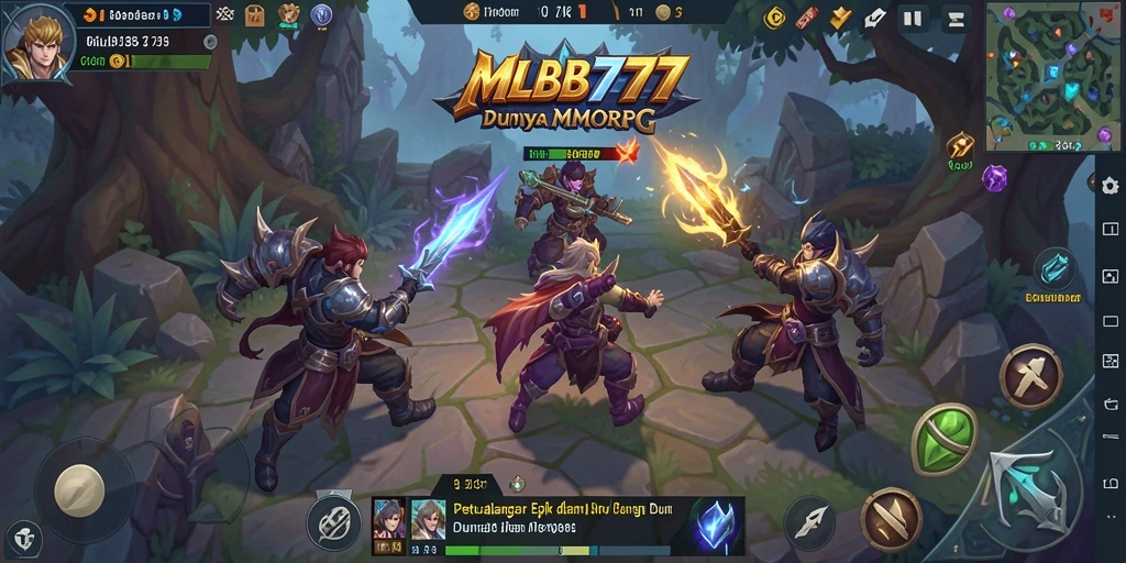 Tangkapan layar gameplay MLBB777 menampilkan karakter beraksi di dunia fantasi yang memukau.